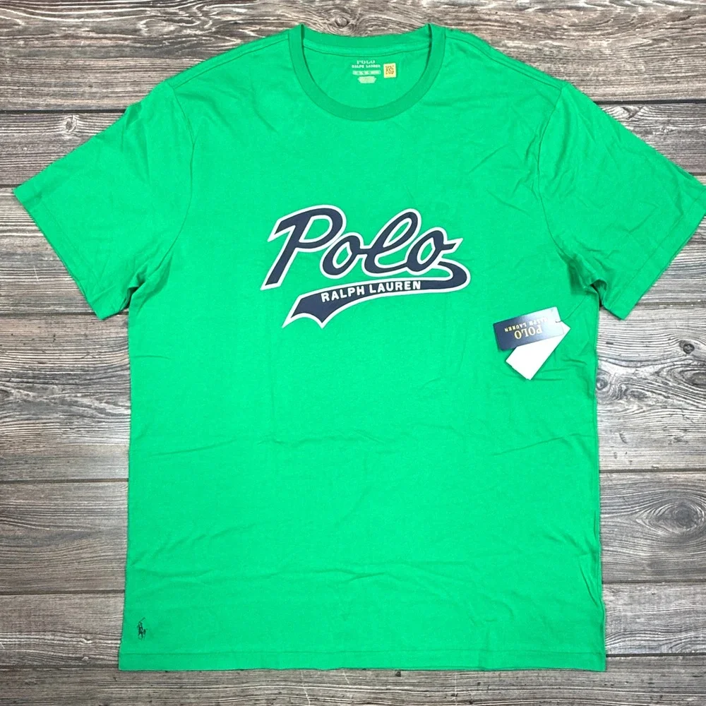 Polo Ralph Lauren Mens Script Logo Graphic T-Shirt Green Navy Size‎ XLT Tall NWT